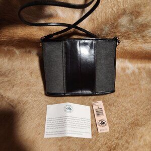 Brahmin Emilia Black Twill Leather Crossbody Bag With Strap & Gold Ac